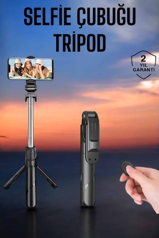 Selfie Çubuğu & Telefon Tripodu Tripod Kablosuz Bluetooth Bağlantılı Selfie Çubuğu 360 Derece Dönebilen