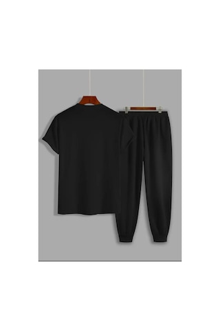 Medinenur Zar Baskılı T-shirt Eşofman Altı Jogger Rahat Kalıp Siyah Eşofman Takım Siyah