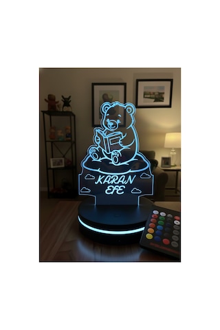 Kişiye Özel İsimli Ayıcık 3d Led Gece Lambası 10 Renk Kumandalı