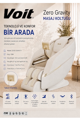 Voit Zero Gravity Masaj Koltuğu 4D Masaj Kumandalı Bluetooth Hoparlörlü MONTAJ GEREKTİRMEZ