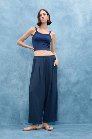Defacto Balloon Fit Çift Cepli Normal Bel Crop Keten Karışımlı Pantolon F9960ax25aunv207 Lacivert