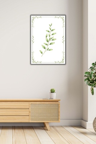 İllüstratif Dekoratif Çerçeve, Yeşil Yaprak Desenli, Modern Tasarım