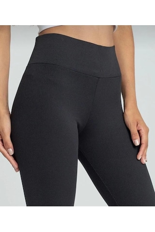 Misschic Kadın Siyah Yüksek Bel Içi Polarlı Şardonlu Fitilli Termal Tayt Siyah