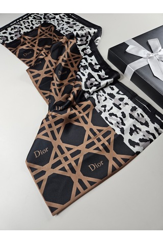 Miorel Scarfs Leopar Tema Cd Tema Vual İpek Şal Aksesuar Fular Silk Scarfs Shawl Hijab Kahverengi
