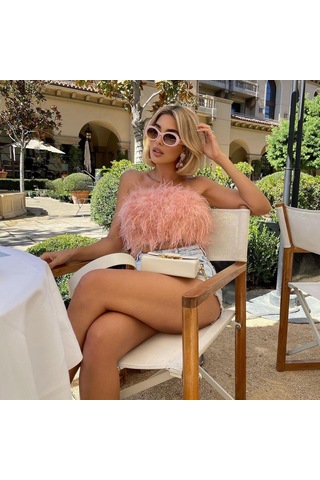 Yaz Modası Kabarık Çok Renkli Kolsuz Tüylü Kılıf Üst Lacivert