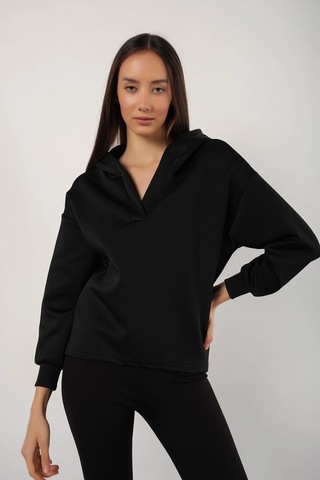 Tarzsokak Kadın Siyah Scuba Kapüşonlu Sweatshirt Scubasweatshirt