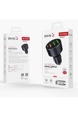 Zore Qualcomm 3.0 Hızlı Şarj 36W Micro 2 In 1 Araç Şarj Seti