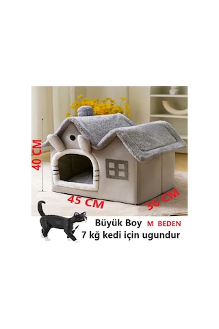Tineke Büyük Boy Yumuşak Derin Uyku Ve Kış Evi Villa Kedi Yatağı