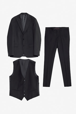 AC&Co / Altınyıldız Classics Erkek Sıyah Slim Fit Dar Kesim Kırlangıç Yaka Kapak Cepli Yelekli Takım Elbise Siyah