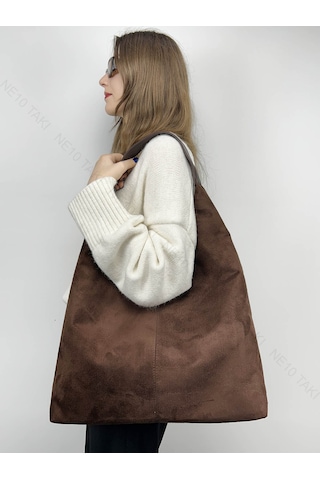 Kadın Çantası, Süet, Salaş Model, Acı Kahve Renk, Model 77 Acı Kahve