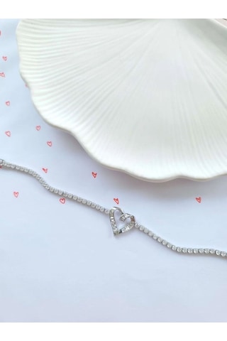 Çelik Silver Kalpli Su Yolu Bileklik Sevgililer Günü Hediyesi Gümüş