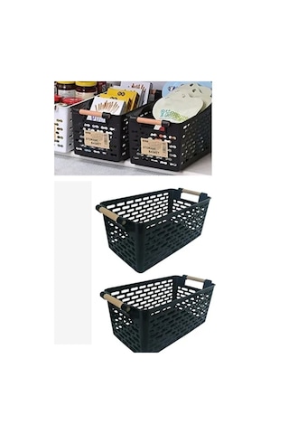2 Adet - Çok Amaçlı Plastik Tutacaklı Organizer Sepet Dolap Içi Çekmece Düzenleyici Siyah