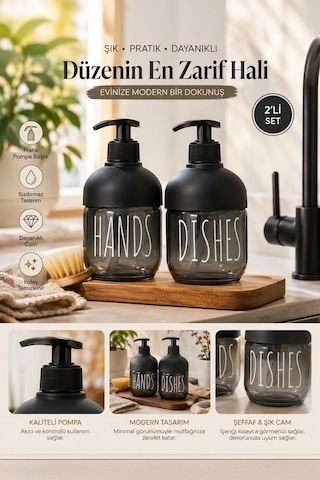 Porsima C-527 Cool Cam Sıvı Sabunluk Seti 2'li 425 ML Siyah
