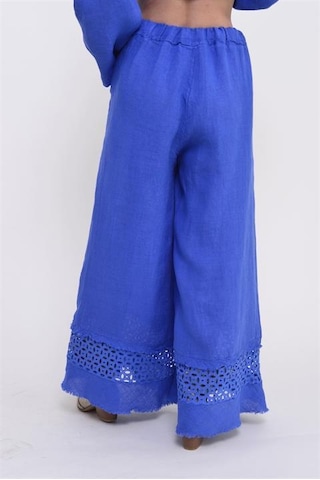 Eren Style İtalyan Fisto Paça Detaylı Keten Pantolon-9893 Mavi