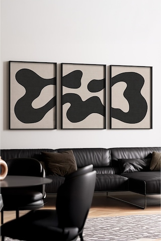 Huhuli Ahşap Siyah Çerçeveli Minimalist 3 Lü Tablo Huhu199