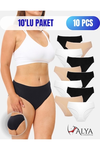 Alya Underwear Kadın Külot Basic Slip Renkli Pamuklu Iç Çamaşırı 10'lu Paket Multicolor-x32 Multicolor - X35