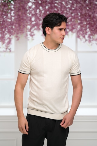 Advante Slimfit Kolları Lastikli Likralı Desenli Bisiklet Yaka Triko T-shirt Kemik