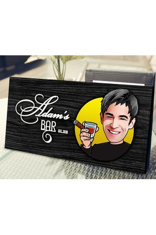 Bk Gift Kişiye Özel Erkek Karikatürlü Kabartma Tasarım Antik Siyah Ebony Ahşap Tabela-2, Dekoratif Tabela, Rustik Ev Dekorasyonu, Duvar Dekoru
