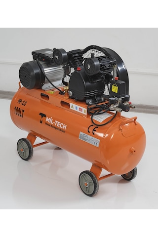 Mil-Tech Çift Kafa Hava Kompresörü 100 LT 2 HP 8 Bar