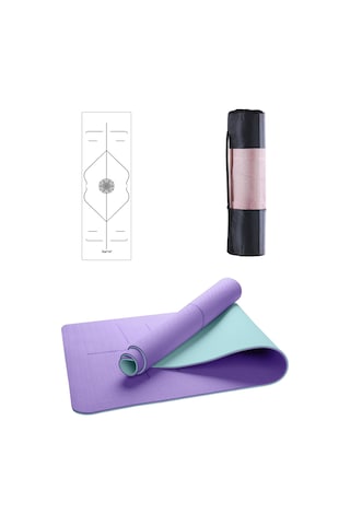 Gymo Hizalamalı 6Mm Tpe Yoga Matı Pilates Minderi Lila Nane Yeşil