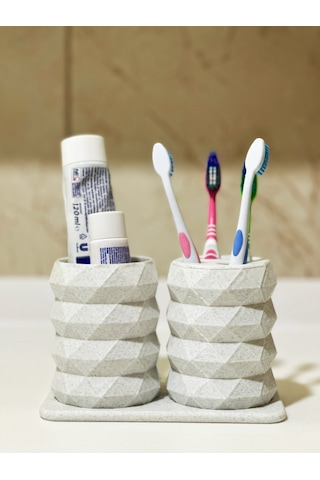 Modern Tasarım Ve Şık Diş Fırçalık Seti - Mermer Beyaz - 17cm Beyaz - Mermer