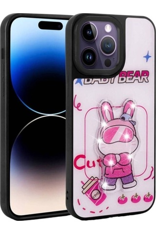 Apple Uyumlu iPhone 14 Pro Max Kılıf Parlayan Kabartmalı İkonik Figürlü Zore Amas Silikon Kapak Beyaz