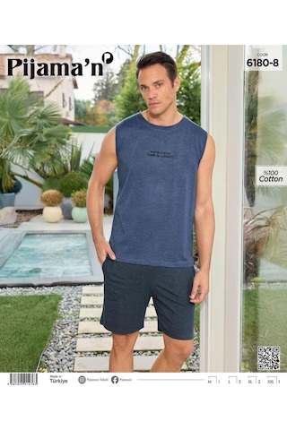 Pijamoni Erkek Bisiklet Yaka Kolsuz Şortlu Pijama Takımı 6180/8 - 1 Adet Mavi