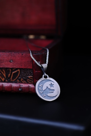 Encili Silver 925 Ayar Gümüş Özel Tasarım Göktürkçe Türk Yazılı Çift Taraflı Erkek Kolye Gümüş