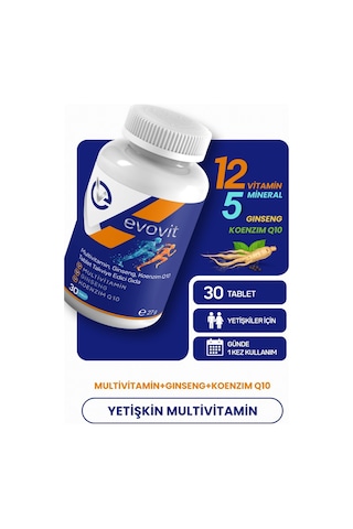Evo Pharma Evovit Multivitamin Ginseng Koenzim Q10 Takviye Edici Gıda 30 Tablet
