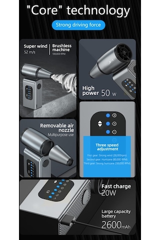 Lepmerk-JF-1 Şiddetli Üfleyici Mini Turbo Jet Fan Gri