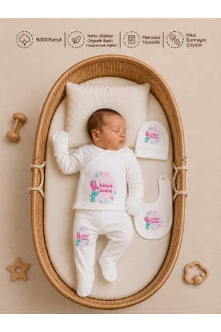 Pia Baby Kişiye Özel %100 Pamuk 5 Parça Kız Bebek Zıbın Seti 2073z0x Krem