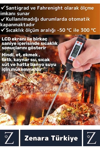 Ergonomik Lcd Ekran Çift Ölçüm Birimi Hafızalı Et Sıvı Mama Sıcak Soğuk Saplamalı Gıda Termometresi