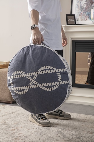 Çapa Desenli Taşınabilir Yuvarlak Puf Yer Minderi 60x60cm Balkon