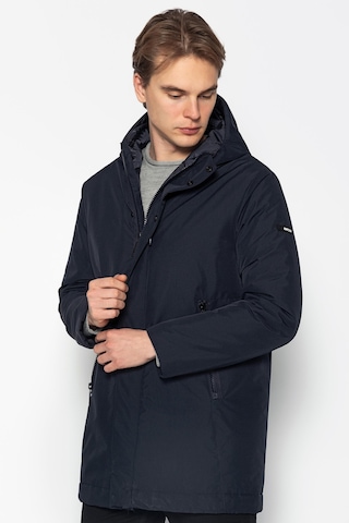 Erkek Regular Fit Kapüşonlu Fermuarlı Çok Cepli Kışlık Klasik Mont Lacivert