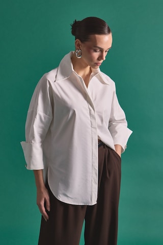 Sateen Düğme Detaylı Gömlek - Ekru-137151 ekru