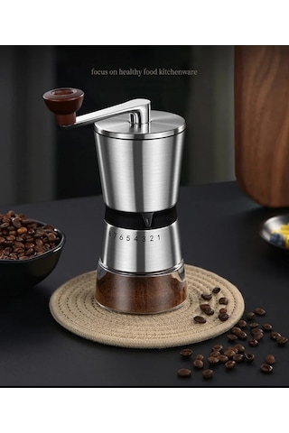 Jialan Manuel Kahve Değirmeni Seramik Çapaklar İle 2-3 Bardak Gümüş