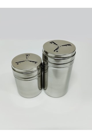 Tuz-karabiber-pul Biber Serpici Döner Kapaklı Paslanmaz Çelik 6.5x8.5-6.5x12.5 Cm Lüks 2'li Gümüş