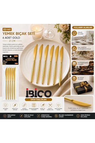 60 Parça Gold Yemek Bıçak Seti 21cm - 1 Paket İçinde 6 Adet Vardır - 10 Paket Gönderilir 5492 Çr
