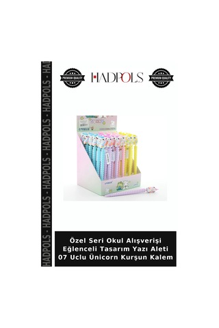 Özel Seri Okul Alışverişi Eğlenceli Tasarım Yazı Aleti 07 Uclu Ünicorn Kurşun Kalem Çok Renkli