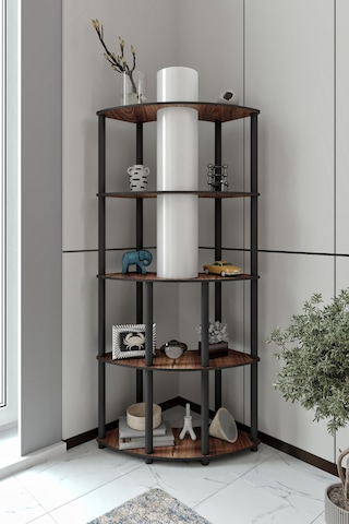 Conrad Köşe Kitaplık Çift Yön Kullanım Madran Ceviz Lambader Şapka Rengi