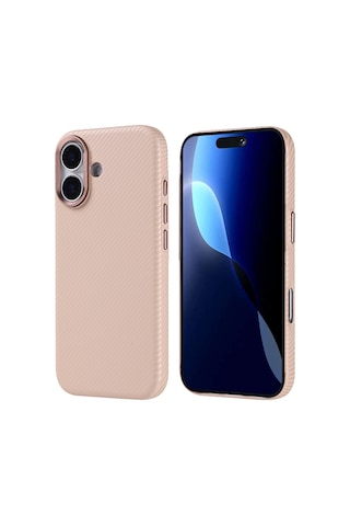 Zore Apple iPhone Uyumlu 17 Kılıf M-safe Şarj Özellikli Karbon Fiber Görünümlü Omsy Nekst Kapak - Bej