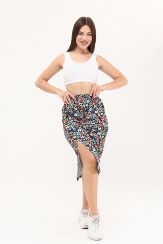 Çiçek Desenli Yırtmaçlı Kalem Etek