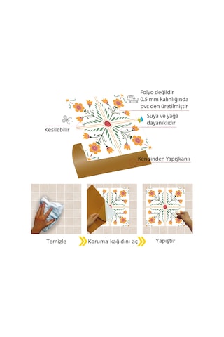 Tink Kendinden Yapışkanlı Portakal Çiçeği Desenli Pvc Karo 30x30 Cm