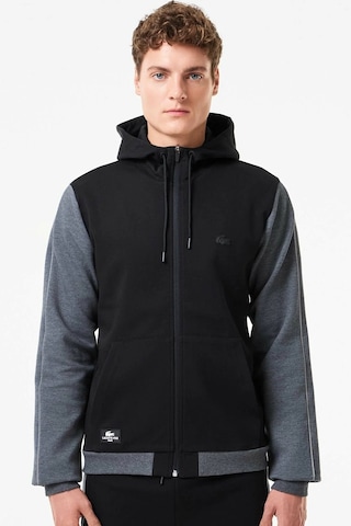 Lacoste Mens Full Zip Slim Fit Hoodie Erkek Slim Fit Kapüşonlu Sweatshirt Siyah Siyah - Gri