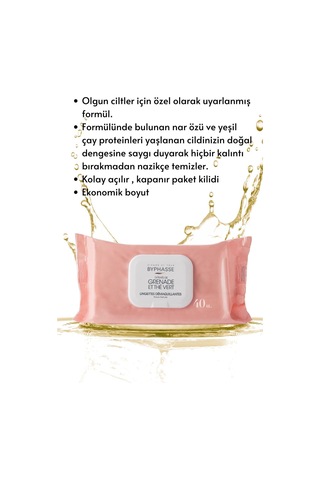 Byphasse Nar Ve Yeşil Çay Özlü Makyaj Temizleme Mendili Olgun Ciltler 40'lı