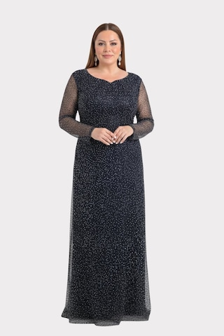 Lilas Xxl Kadın Büyük Beden Kalp Yaka Uzun Kollu Abiye Elbise 9471 Siyah Siyah
