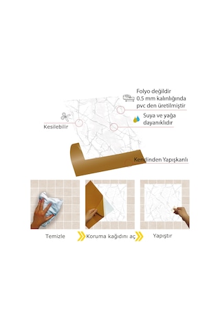Tink KENDİNDEN YAPIŞKANLI SİLVER MERMER DESENLİ PVC KARO 30X30 CM