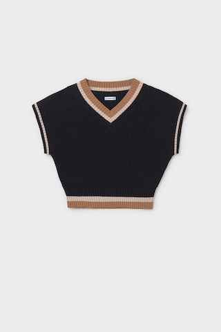 Kız Çocuk V Yaka Kontrast Şeritli Triko Süveter - Siyah SiYAH