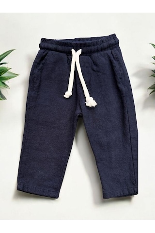 Nanica Kids Erkek Bebek Keten Beli Lastikli Bol Paçalı Pantolon-14077 Lacivert
