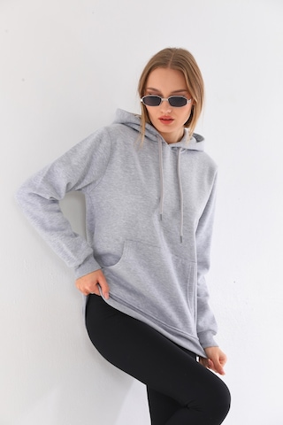 Everest Everst Kapüşonlu 3 İplik Şardonlu Kanguru Cepli Sweatshirt Gri